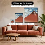 Malen nach Zahlen Der rote Fuji von Hokusai – verfügbare Formate im Größenvergleich zu einem Sofa