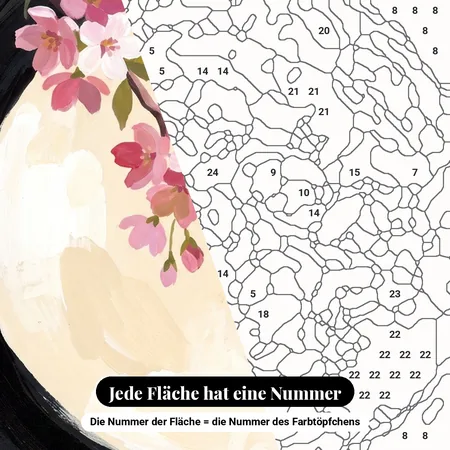 Malen nach Zahlen Kirschblüten und schwarzer Kreis – nummerierte Leinwand zum Malen