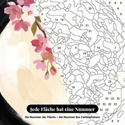 Malen nach Zahlen Kirschblüten und schwarzer Kreis – Nahaufnahme der nummerierten Leinwand