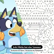 Malen nach Zahlen Bluey und Bingo im Schwimmbad – Nahaufnahme der nummerierten Leinwand