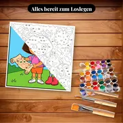 Malen nach Zahlen Dora und Boots mit einer Schatzkarte – Set bereit zum Loslegen auf dem Tisch