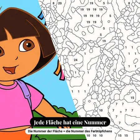 Malen nach Zahlen Dora und Boots vor einer Piñata – nummerierte Leinwand zum Malen