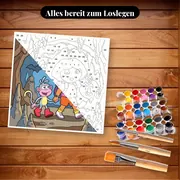 Malen nach Zahlen Dora und Boots in einer Höhle – Set bereit zum Loslegen auf dem Tisch