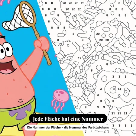 Malen nach Zahlen SpongeBob Schwammkopf und Patrick jagen Quallen – nummerierte Leinwand zum Malen