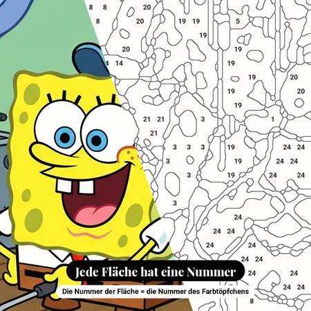 Malen nach Zahlen SpongeBob Schwammkopf und Patrick in der Krossen Krabbe – nummerierte Leinwand zum Malen