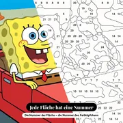Malen nach Zahlen SpongeBob Schwammkopf und Patrick im Auto – Nahaufnahme der nummerierten Leinwand