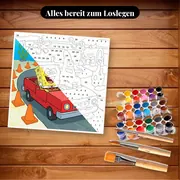 Malen nach Zahlen SpongeBob Schwammkopf und Patrick im Auto – Set bereit zum Loslegen auf dem Tisch