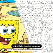 Malen nach Zahlen SpongeBob Schwammkopf und Patrick am Strand – Nahaufnahme der nummerierten Leinwand