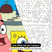 Malen nach Zahlen SpongeBob Schwammkopf, Patrick und Thaddäus – Nahaufnahme der nummerierten Leinwand
