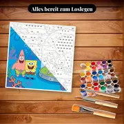 Malen nach Zahlen SpongeBob Schwammkopf, Patrick und Sandy – Set bereit zum Loslegen auf dem Tisch