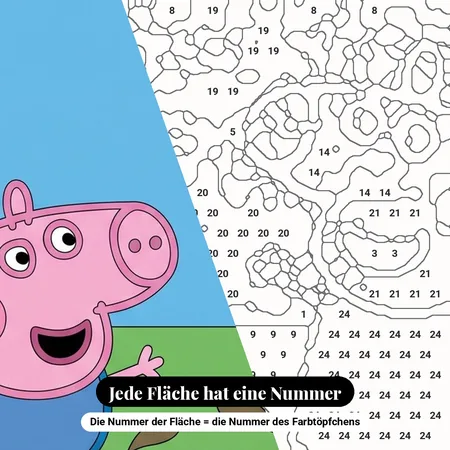 Malen nach Zahlen Peppa Wutz und Schorsch im Matsch bei Sonnenschein – nummerierte Leinwand zum Malen