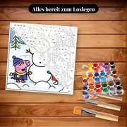 Malen nach Zahlen Peppa Wutz und Schorsch Schneemann – Set bereit zum Loslegen auf dem Tisch