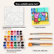 Malen nach Zahlen Peppa Wutz liest Schorsch eine Geschichte vor – Set-Inhalt: vorgezeichnete Leinwand, Farben, Pinsel