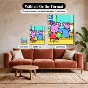Malen nach Zahlen Peppa Wutz liest Schorsch eine Geschichte vor – verfügbare Formate im Größenvergleich zu einem Sofa