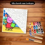 Malen nach Zahlen Peppa Wutz liest Schorsch eine Geschichte vor – Set bereit zum Loslegen auf dem Tisch