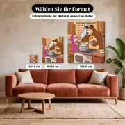 Malen nach Zahlen Mascha und der Bär in der Küche – verfügbare Formate im Größenvergleich zu einem Sofa
