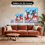 Malen nach Zahlen Miraculous Ladybug und Cat Noir springen über die Dächer – verfügbare Formate im Größenvergleich zu einem Sofa
