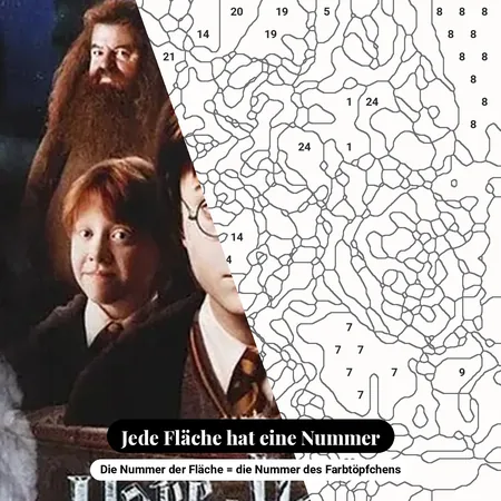 Malen nach Zahlen Poster Harry Potter Zauberschule im Nebel – nummerierte Leinwand zum Malen
