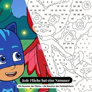 Malen nach Zahlen PJ Masks nachts in einem Park – Nahaufnahme der nummerierten Leinwand