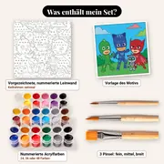 Malen nach Zahlen PJ Masks und Robo-Pyjama – Set-Inhalt: vorgezeichnete Leinwand, Farben, Pinsel