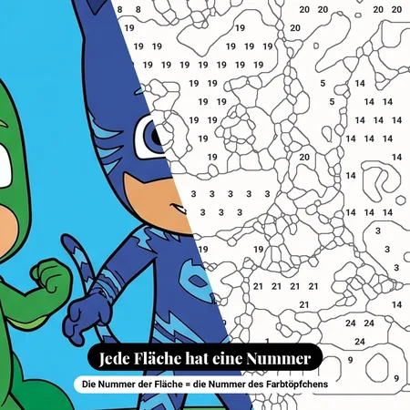 Malen nach Zahlen PJ Masks und Robo-Pyjama – nummerierte Leinwand zum Malen