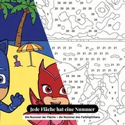 Malen nach Zahlen PJ Masks nachts am Strand – Nahaufnahme der nummerierten Leinwand