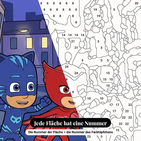 Malen nach Zahlen PJ Masks gegen Romeo bei Nacht – nummerierte Leinwand zum Malen