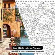 Malen nach Zahlen mediterranes Dorf am See – Nahaufnahme der nummerierten Leinwand