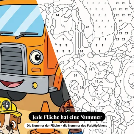 Malen nach Zahlen Rubble und sein Team mit orangefarbenem Betonmischer – nummerierte Leinwand zum Malen