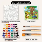 Malen nach Zahlen Rubble und sein Team Hütte – Set-Inhalt: vorgezeichnete Leinwand, Farben, Pinsel