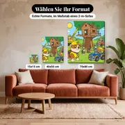 Malen nach Zahlen Rubble und sein Team Hütte – verfügbare Formate im Größenvergleich zu einem Sofa