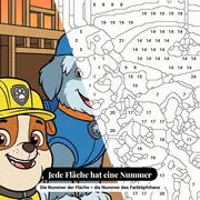Malen nach Zahlen Rubble und sein Team mit Kran bei Sonnenuntergang – Nahaufnahme der nummerierten Leinwand