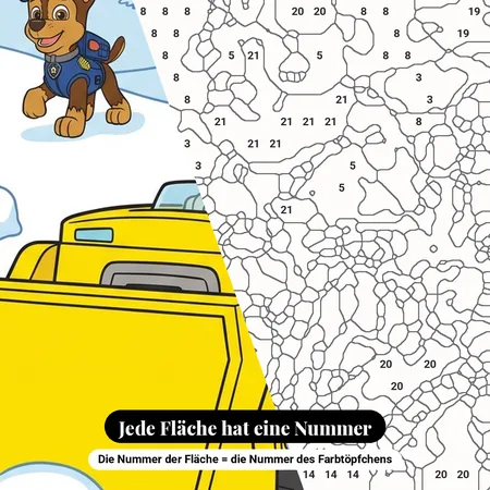 Malen nach Zahlen Rubble und sein Team im Schnee mit Bulldozer – nummerierte Leinwand zum Malen