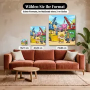 Malen nach Zahlen Rubble und sein Team auf der Baustelle mit Kran und Lastwagen – verfügbare Formate im Größenvergleich zu einem Sofa