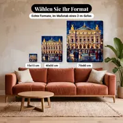 Malen nach Zahlen Opéra Garnier bei Nacht – verfügbare Formate im Größenvergleich zu einem Sofa