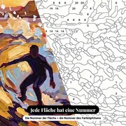 Malen nach Zahlen Surfer auf einer Welle bei Sonnenuntergang – Nahaufnahme der nummerierten Leinwand