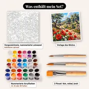 Malen nach Zahlen Feldweg und Mohnblumen – Set-Inhalt: vorgezeichnete Leinwand, Farben, Pinsel