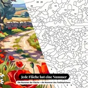 Malen nach Zahlen Feldweg und Mohnblumen – Nahaufnahme der nummerierten Leinwand