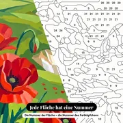 Malen nach Zahlen rote Mohnblumen auf der Klippe – Nahaufnahme der nummerierten Leinwand
