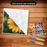 Malen nach Zahlen Biene auf einer Sonnenblume – Set bereit zum Loslegen auf dem Tisch