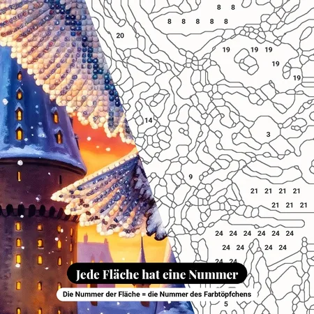Malen nach Zahlen Hedwig über Hogwarts im Schnee – nummerierte Leinwand zum Malen