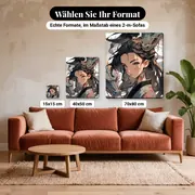 Malen nach Zahlen Manga-Mädchen im Kimono und wassergrüner Drache – verfügbare Formate im Größenvergleich zu einem Sofa