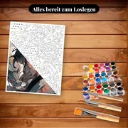 Malen nach Zahlen Manga-Mädchen im Kimono und wassergrüner Drache – Set bereit zum Loslegen auf dem Tisch