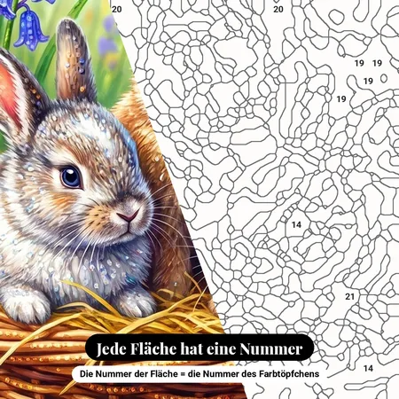 Malen nach Zahlen Hasen und Frühlingsblumen – nummerierte Leinwand zum Malen