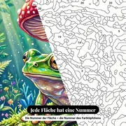 Malen nach Zahlen grüner Frosch unter einem roten Pilz – Nahaufnahme der nummerierten Leinwand