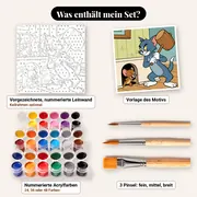 Malen nach Zahlen Tom und Jerry mit einem Holzhammer – Set-Inhalt: vorgezeichnete Leinwand, Farben, Pinsel