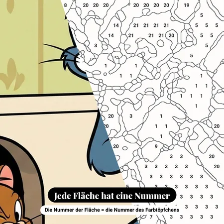 Malen nach Zahlen Tom und Jerry mit einem Holzhammer – nummerierte Leinwand zum Malen