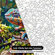 Malen nach Zahlen buntes Chamäleon auf Ast – Nahaufnahme der nummerierten Leinwand