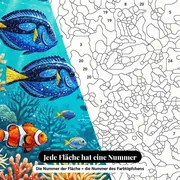 Malen nach Zahlen Unterwasserwelt: Tropische Fische am Korallenriff – Nahaufnahme der nummerierten Leinwand