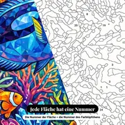 Malen nach Zahlen Tropische Fische als Mosaik im Glasmalerei-Stil – Nahaufnahme der nummerierten Leinwand